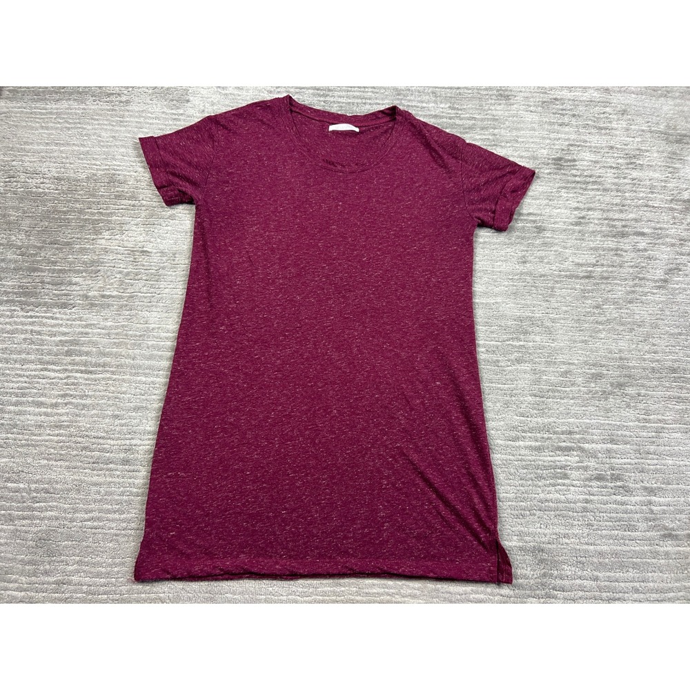 Awake T-Shirt Dress Women Medium Burgundy Heathered Slub Knit Cuffed Side Slit